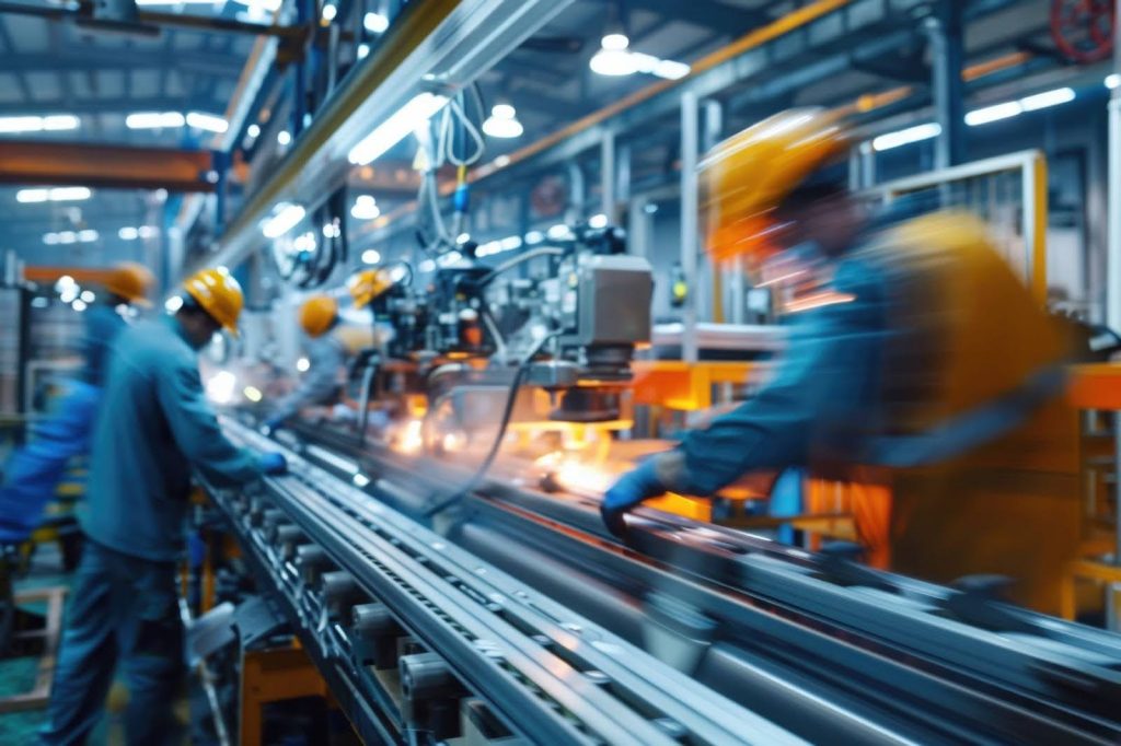 Linha de produção industrial parada por falha em componentes não tratados com revestimento técnico